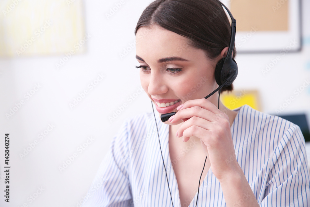 Pretty technical support dispatcher working in office Pretty technical support dispatcher working in office