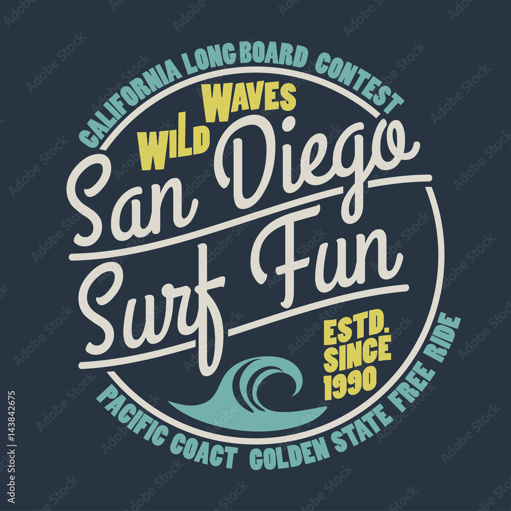 Surfing t-shirt graphic design