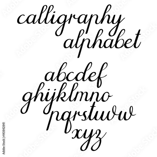 Calligraphic vector alphabet. Hand lettering font, handwritten letters. Vector illustration. Isolated on white background.