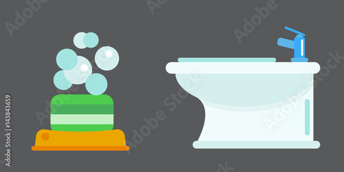 Bath equipment icon toilet bowl bathroom clean flat style illustration hygiene bidet design.