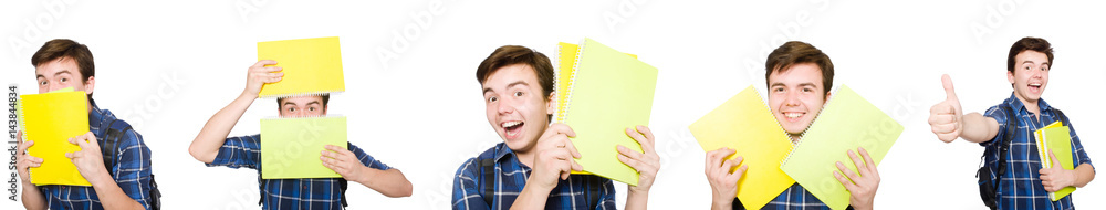 Young student with book on white Young student with book on white