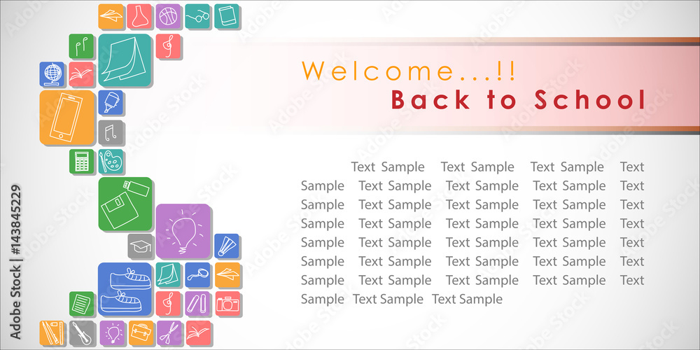 Abstract of Welcome Back to School Vector Background Design. Back to School in The Typographic Text with Knowledge Icon and Stationary Icon for Educational Learning. Vector and Illustration, EPS 10. Abstract of Welcome Back to School Vector Background Design. Back to School in The Typographic Text with Knowledge Icon and Stationary Icon for Educational Learning. Vector and Illustration, EPS 10.