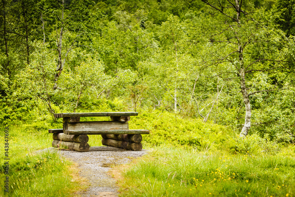 Camp site with picnic table in norwegian nature Camp site with picnic table in norwegian nature