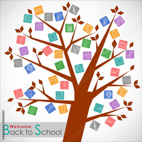 Abstract of Welcome Back to School Vector Background Design. Back to School in The Typographic Text with Knowledge Icon and Stationary Icon for Educational Learning. Vector and Illustration, EPS 10.