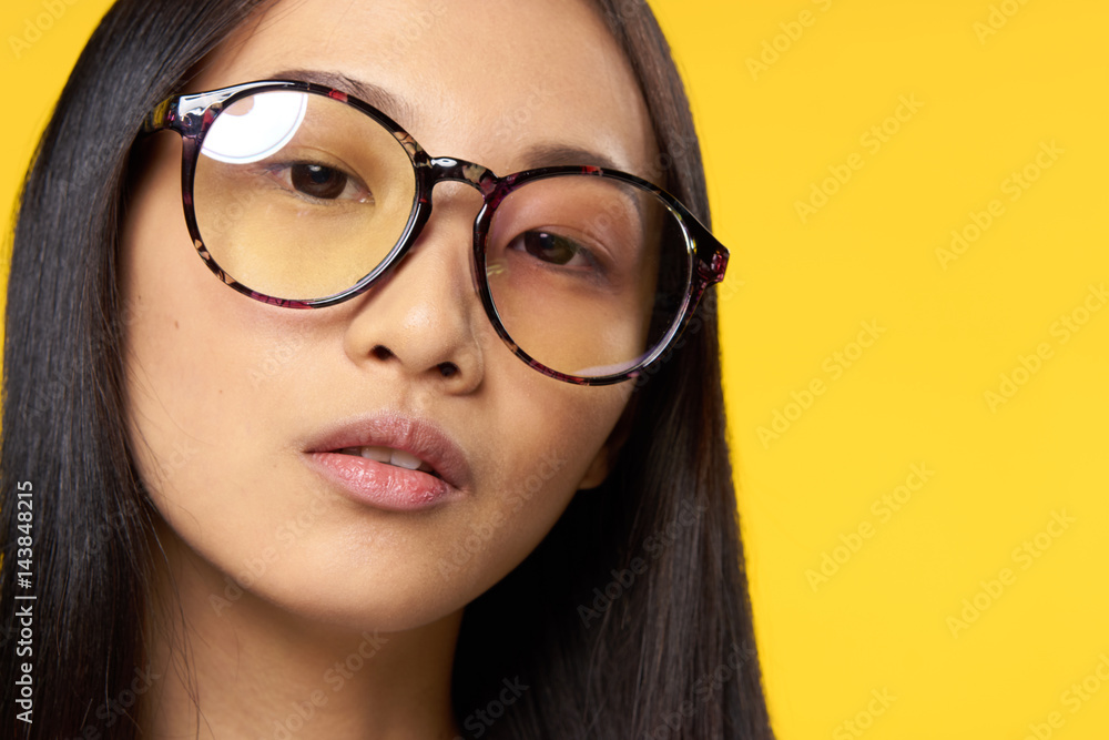 young woman with glasses, beautiful face, dark hair young woman with glasses, beautiful face, dark hair
