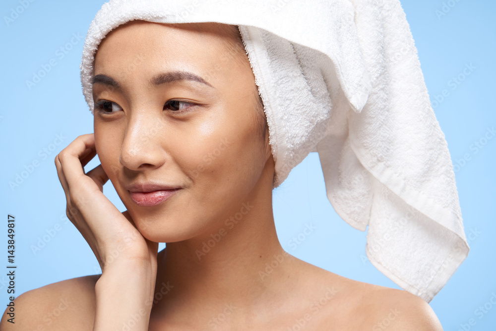 the woman turned her head toward the hair care side... the woman turned her head toward the hair care side...