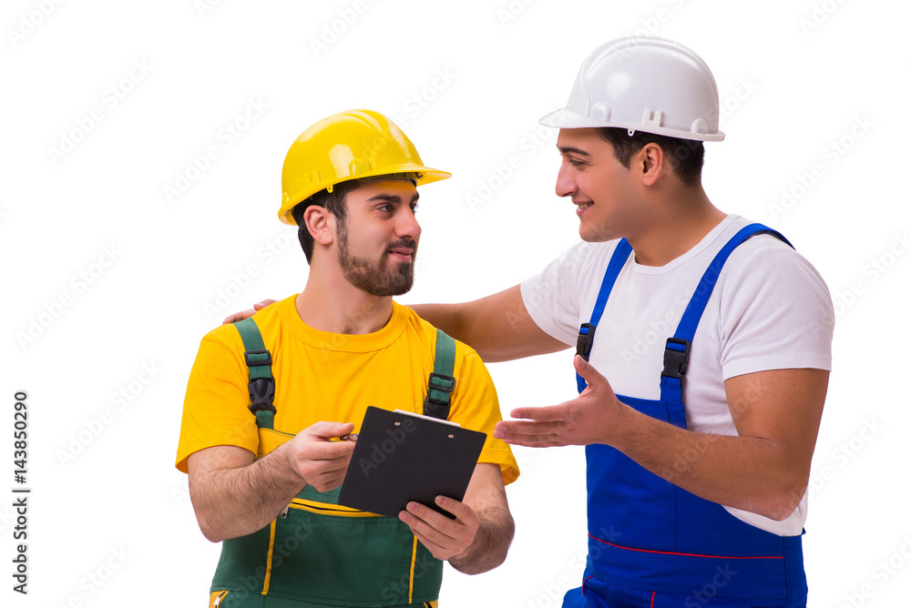 Two workers isolated on the white background Two workers isolated on the white background