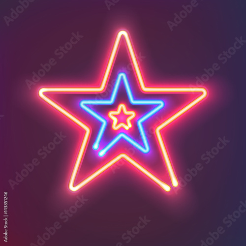 Three shining neon stars. Mysterious bright sign board for your design. Vector illustration.
