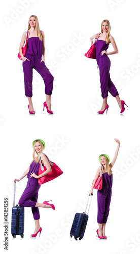 Young woman ready for summer vacation on white