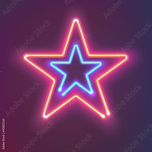 Two shining neon stars. Mysterious bright sign board for your design. Vector illustration.