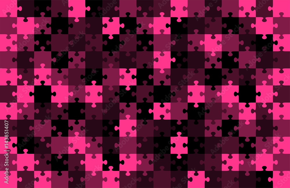 Fototapeta premium Jigsaw puzzle pink color illustration pattern isolated on black background, vector eps10