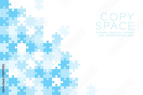 Jigsaw puzzle blue color illustration pattern isolated on white background with copy space, vector eps10