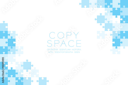 Jigsaw puzzle blue color illustration pattern isolated on white background with copy space, vector eps10