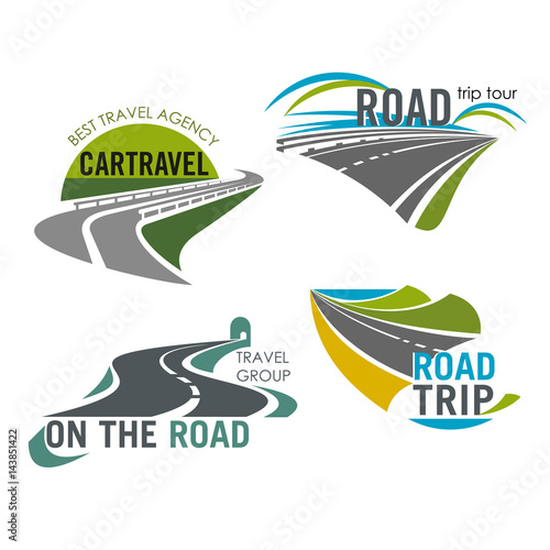 Road travel company vector icons set tourism trip