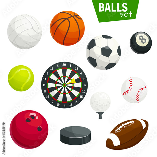 Sport balls and game items vector icons set