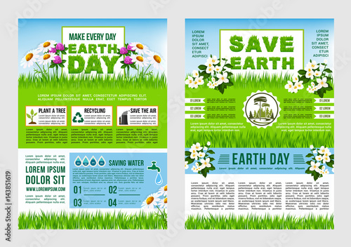 Earth Day, Save Planet information poster template