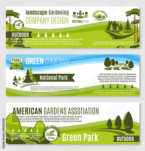 Gardening or green landscape design vector banners