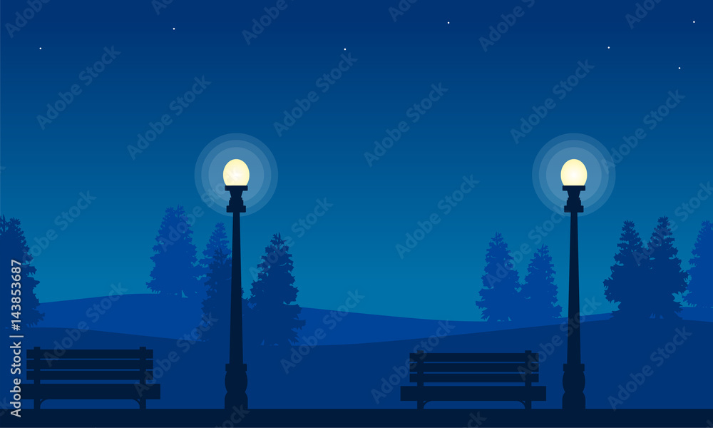 Fototapeta premium Landscape of street lamp on garden silhouettes
