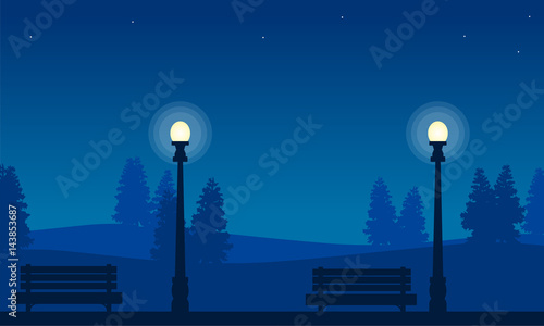 Landscape of street lamp on garden silhouettes
