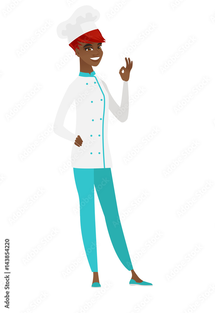 Smiling chef cook showing ok sign. Smiling chef cook showing ok sign.