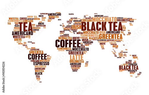 Cloud tags tea coffee hot drinks world map words