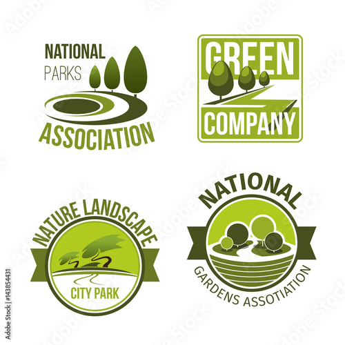 Green nature landscape design vector icons set