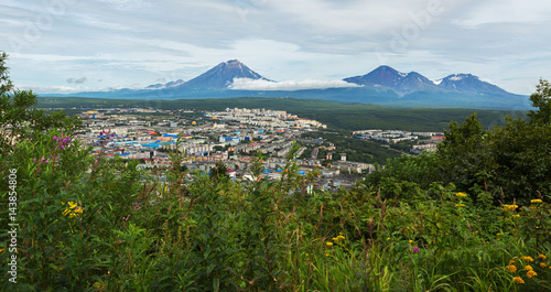 Avachinsky-Koryaksky group of volcanoes and Petropavlovsk-Kamchatsky from Mishennaya hills photo