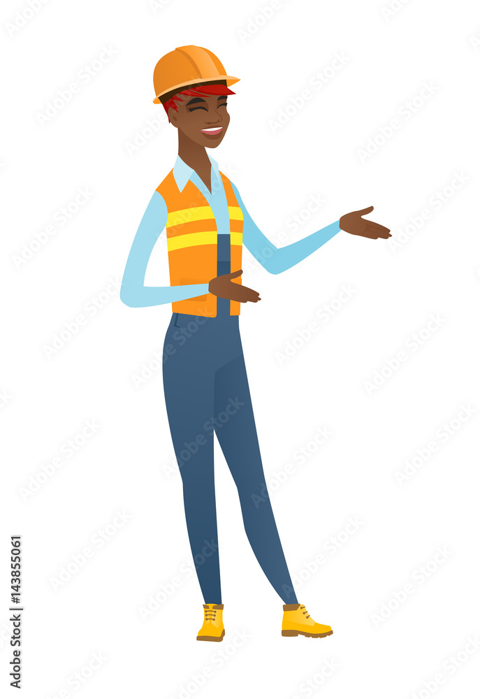 Young african-american happy builder gesturing. Young african-american happy builder gesturing.