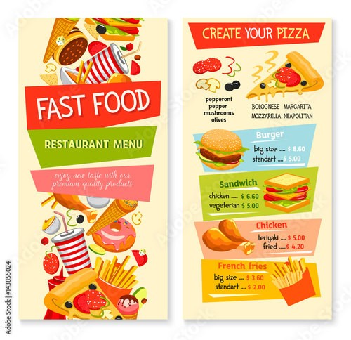 Fast food vector flat menu design for restaurant