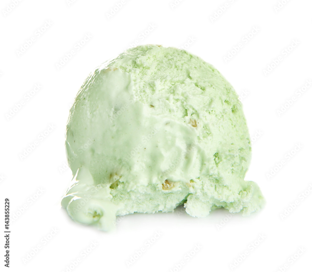 Tasty pistachio ice cream on white background Tasty pistachio ice cream on white background