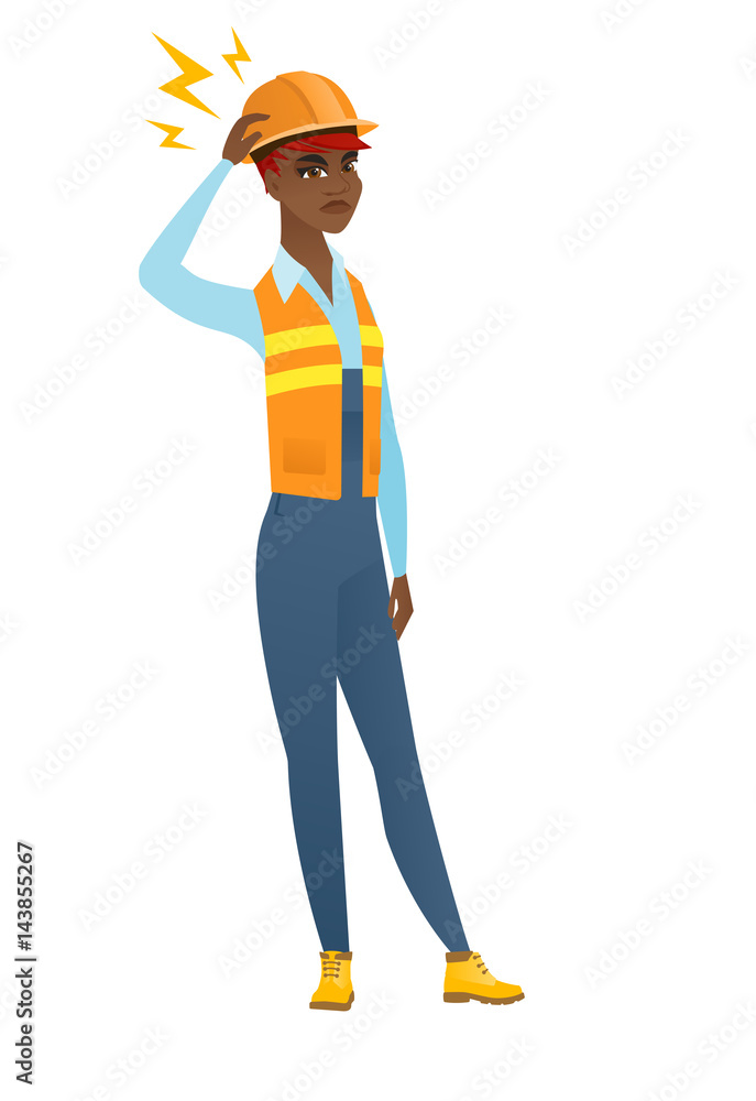 African builder with lightning over her head. African builder with lightning over her head.