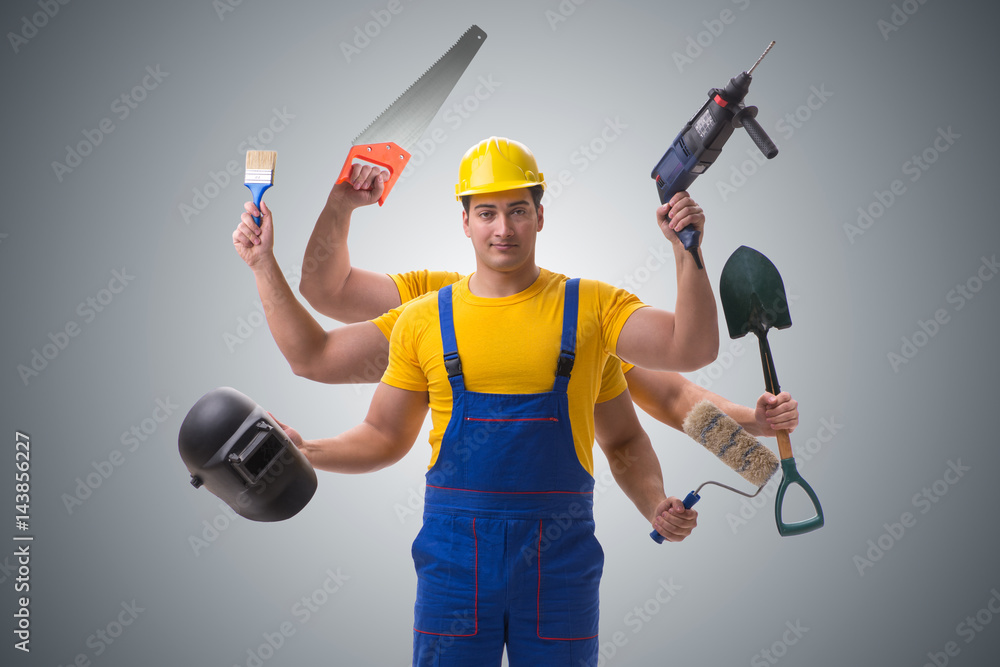 Jack of all trades concept with worker Jack of all trades concept with worker
