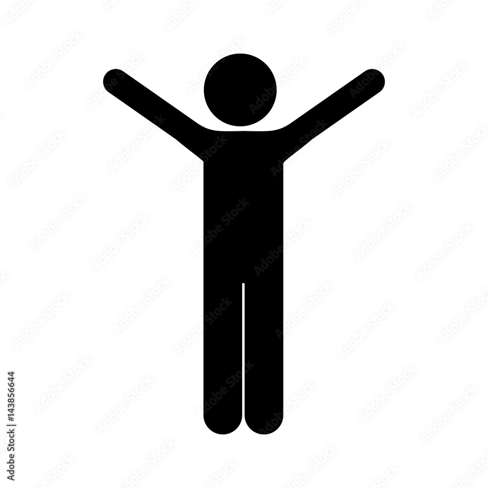 black silhouette pictogram male with open arms vector illustration