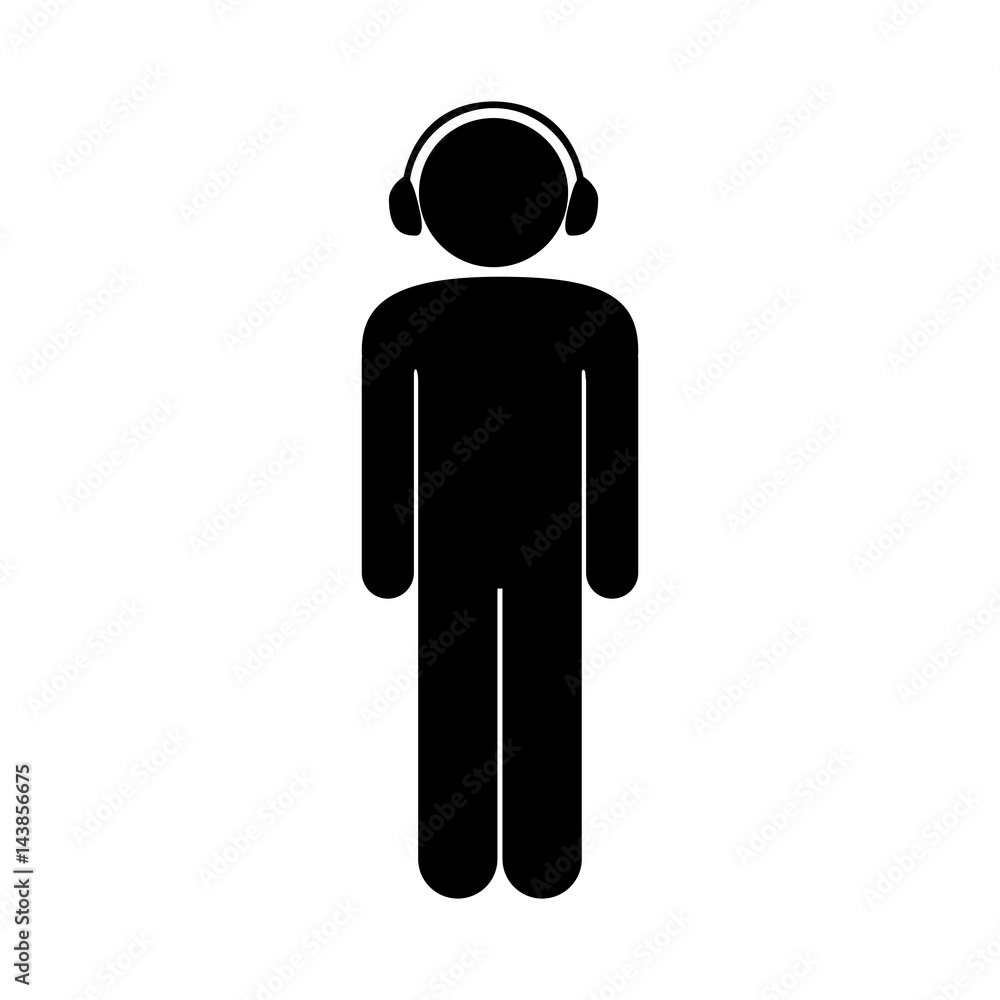 black silhouette pictogram male with headphones vector illustration black silhouette pictogram male with headphones vector illustration