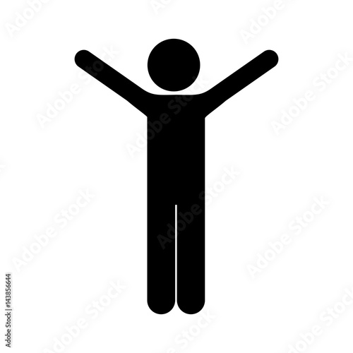 black silhouette pictogram male with open arms vector illustration