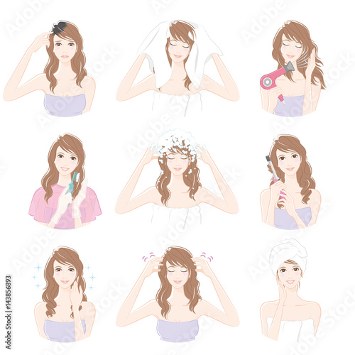 ヘアケアをする女性 / 美容