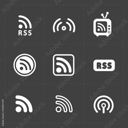 RSS sign icons. RSS feed symbols on Black Background. 