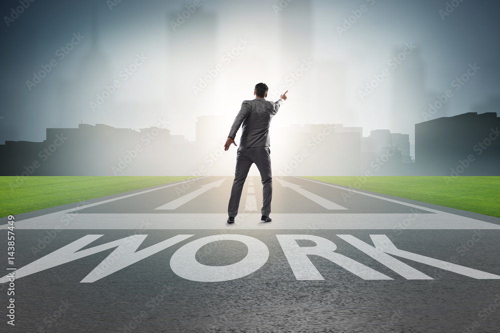 Businessman walking towards his career aspirations Businessman walking towards his career aspirations