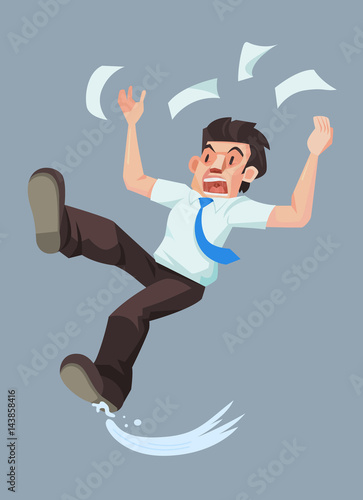 Man slip and falling on the wet floor, Vector illustration.