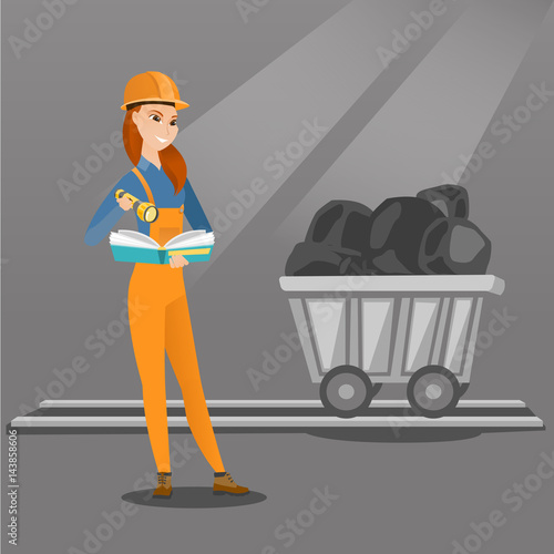 Miner checking documents vector illustration.