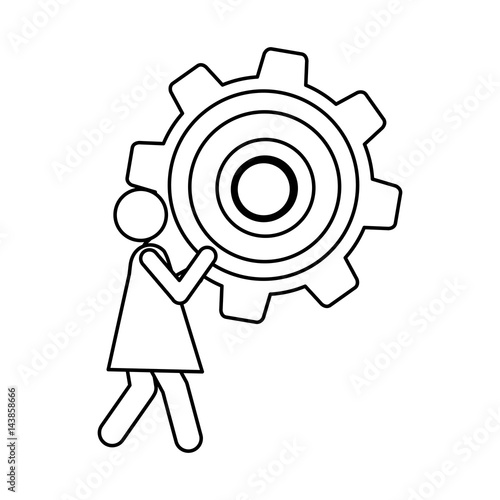 silhouette pictogram woman holding a pinion vector illustration