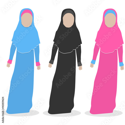 Faceless islamic girl in pink, blue and black dress