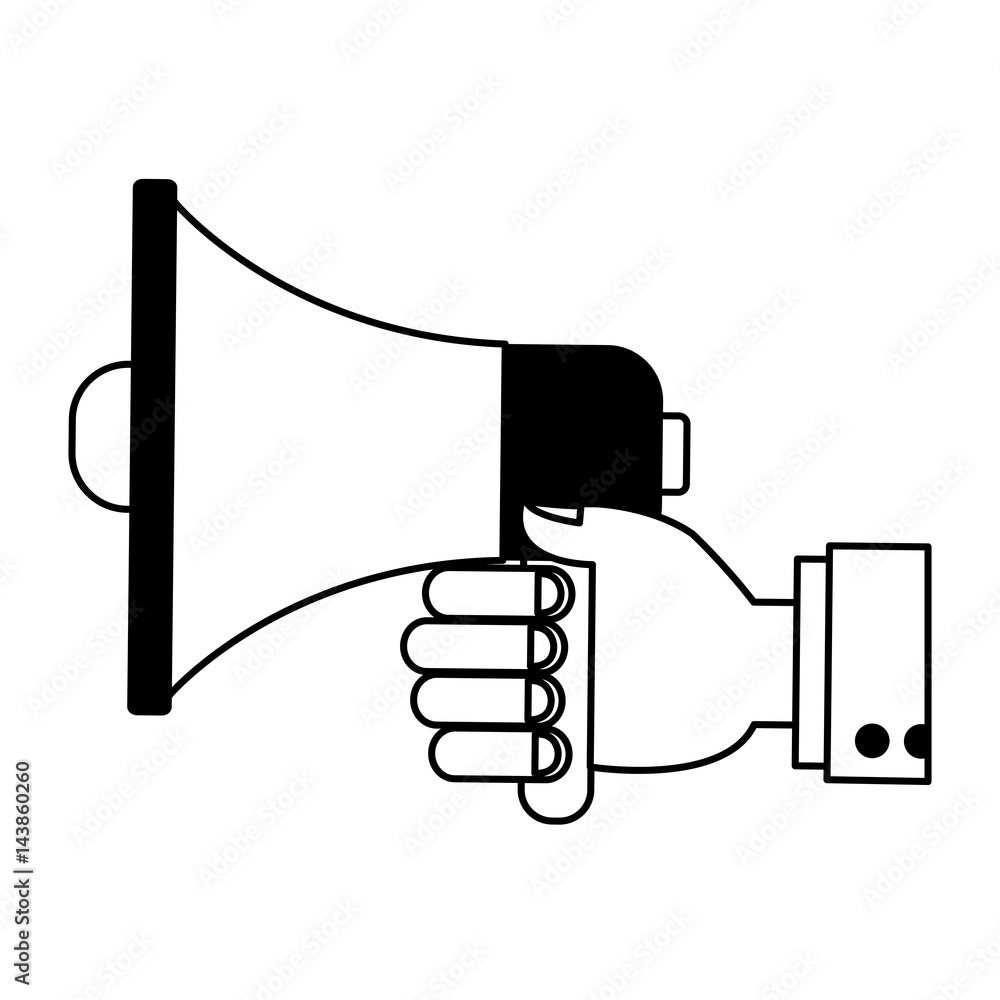 hand with megaphone device icon over white background. vector illustration
