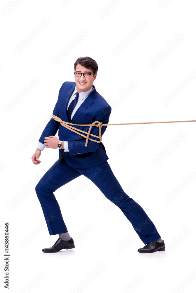 Businessman caught with rope lasso isolated on white Businessman caught with rope lasso isolated on white