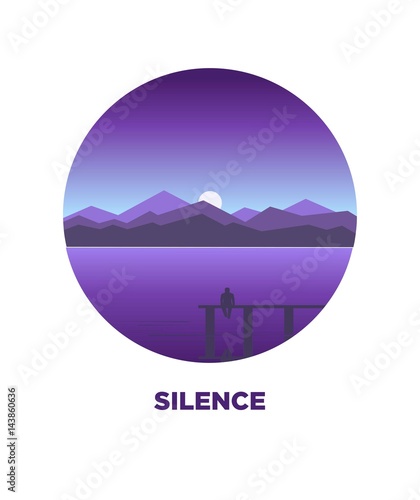 Night silence round logo icon isolated on white