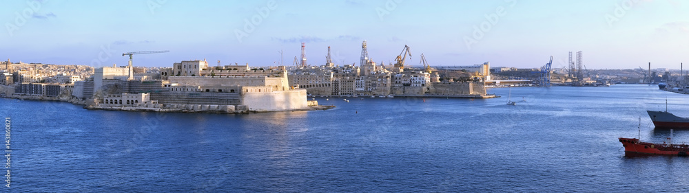 The panoramic view of the Grand Harbour (Port of Valletta).  Malta.