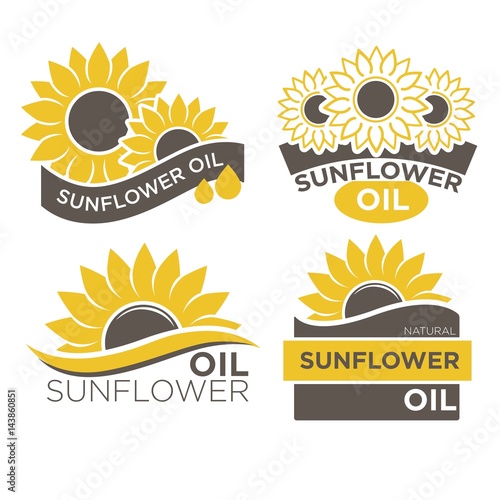 Natural sunflower oil logotypes set vector illustration on white background