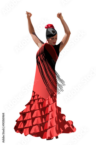 vector spanish girl dances a flamenco