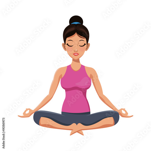 girl doing yoga with Kapalabhati pranayama pose, cartoon icon over white background. colorful design. vector illustration