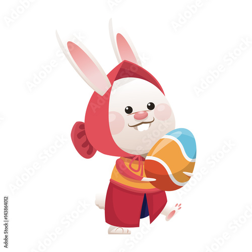 cute rabbit with easter eggs, cartoon icon over white background. colorful design. vector illustration